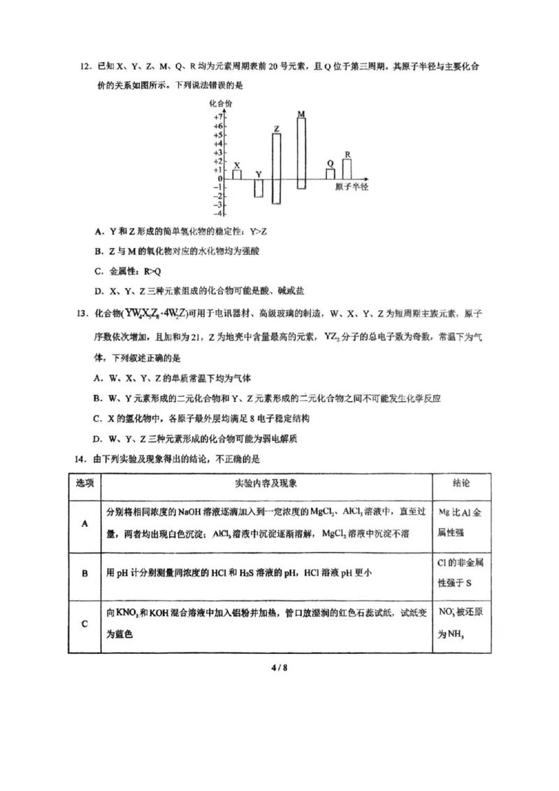 河南省南阳市方城县第一高级中学2024-2025学年高一下学期3月月考模拟（一）化学试题（图片版，含答案）_2024-2025高一（7-7月题库）_2025年04月试卷