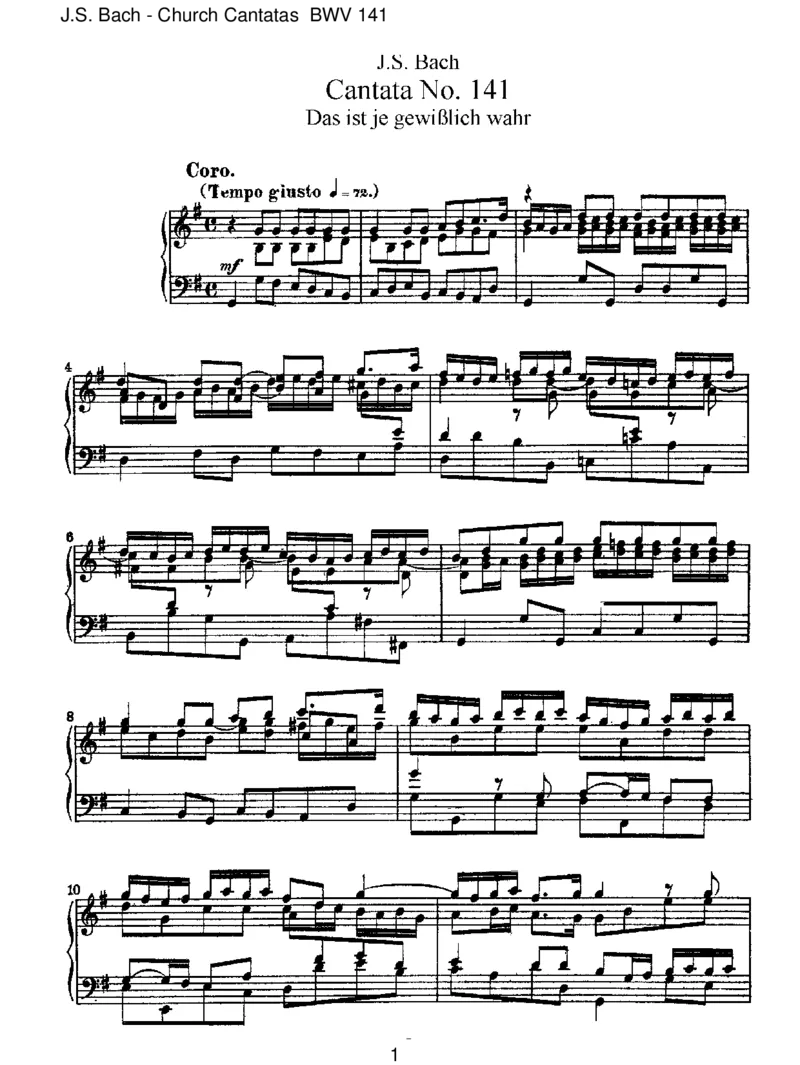 BWV141Dasistjegewisslichwahr(Spurious,byTelemann)_一万首著名钢琴曲谱哈农贝多芬合集视频教学电子版高清无水印可打印_1古典钢琴知名音乐家谱_巴赫钢琴谱全集_J.S巴赫作品全集