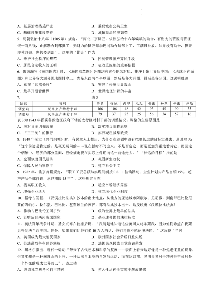 安徽省部分学校2023-2024学年高三下学期春季阶段性检测历史试题_2024年2月_01每日更新_23号_2024届安徽天一大联考高三下学期春季阶段性检测