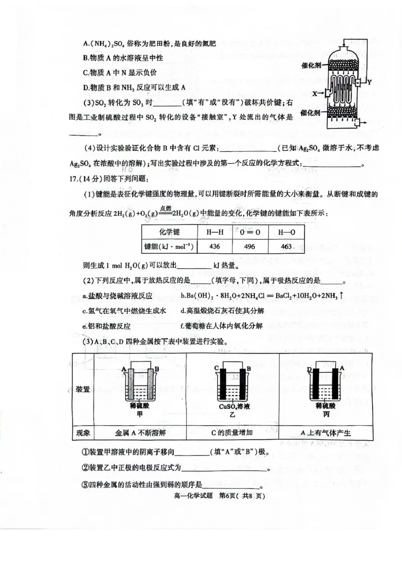 河南省信阳市2024-2025学年高一下学期4月期中考试化学PDF版含解析_2024-2025高一（7-7月题库）_2025年05月试卷_0514河南省信阳市2024-2025学年高一下学期4月期中考试
