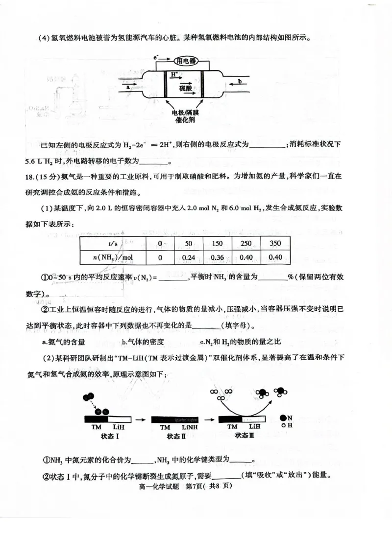 河南省信阳市2024-2025学年高一下学期4月期中考试化学PDF版含解析_2024-2025高一（7-7月题库）_2025年05月试卷_0514河南省信阳市2024-2025学年高一下学期4月期中考试