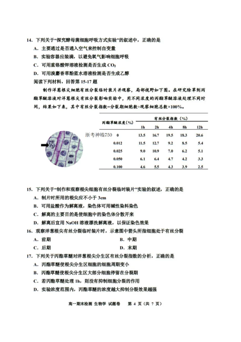 浙江省嘉兴市2024-2025学年高一上学期期末检测试题生物PDF版含答案_2024-2025高一（7-7月题库）_2025年02月试卷_0225浙江省嘉兴市2024-2025学年高一上学期期末检测