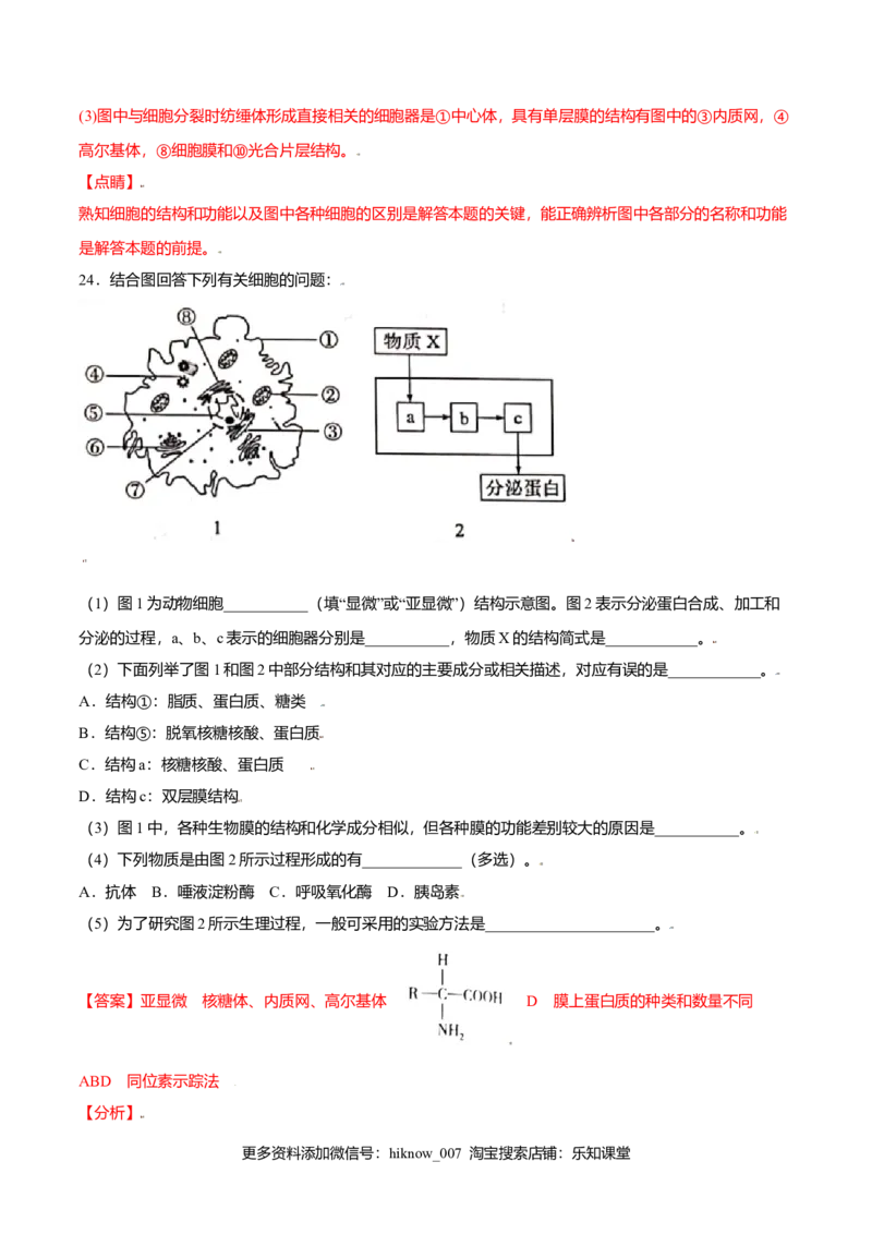 第三章章末测试-高一生物课后培优练（人教版2019必修1）（解析版）_E015高中全科试卷_生物试题_必修1_1.单元测试_2.单元测试（第二套）