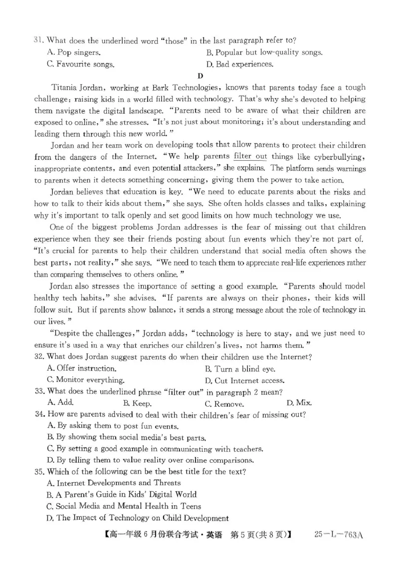 辽宁省朝阳市多校2024-2025学年高一下学期6月联合考试英语PDF版无答案_2024-2025高一（7-7月题库）_2025年7月_250702辽宁省朝阳市多校2024-2025学年高一下学期6月联合考试