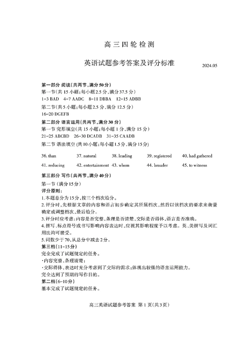 山东省泰安市2024年(届)高三年级四轮检测(泰安四模)英语试卷+答案(1)_2024年5月_025月合集_2024届山东省泰安市高三年级四轮检测