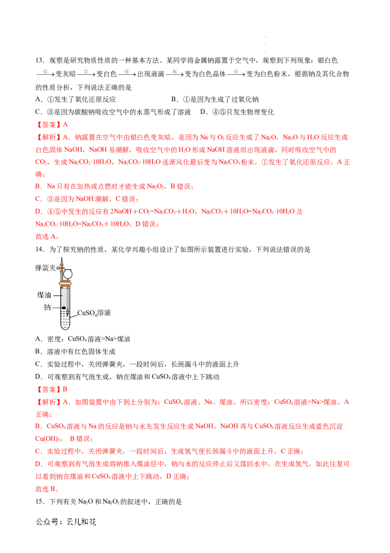 第06讲&nbsp;钠及钠的氧化物（解析版）_2024-2025高一（7-7月题库）_2024年7月试卷_0708暑假自学课2024年新高一化学暑假提升精品讲义