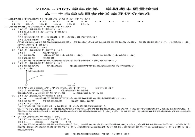 陕西省西安市新城区2024-2025学年高一上学期1月期末考试生物PDF版含答案_2024-2025高一（7-7月题库）_2025年03月试卷_0305陕西省西安市新城区2024-2025学年高一上学期1月期末考试