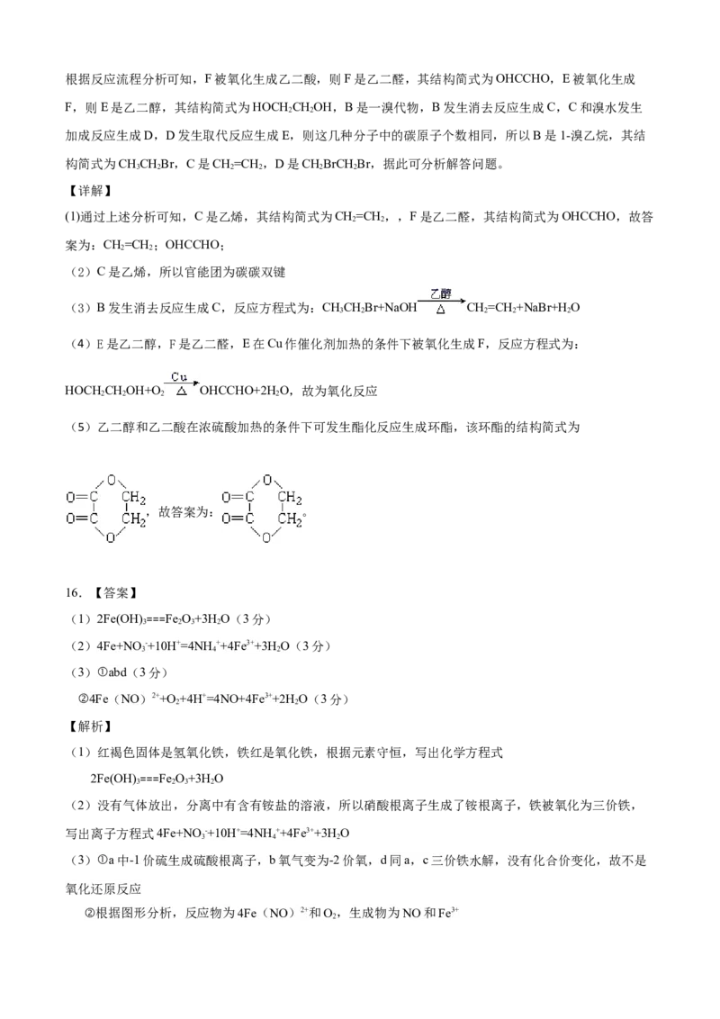 高一化学下学期期末测试卷（人教版2019江苏专用）01（全解全析）_E015高中全科试卷_化学试题_必修2_2.新版人教版高中化学试卷必修二_4.期末试卷_期末试卷