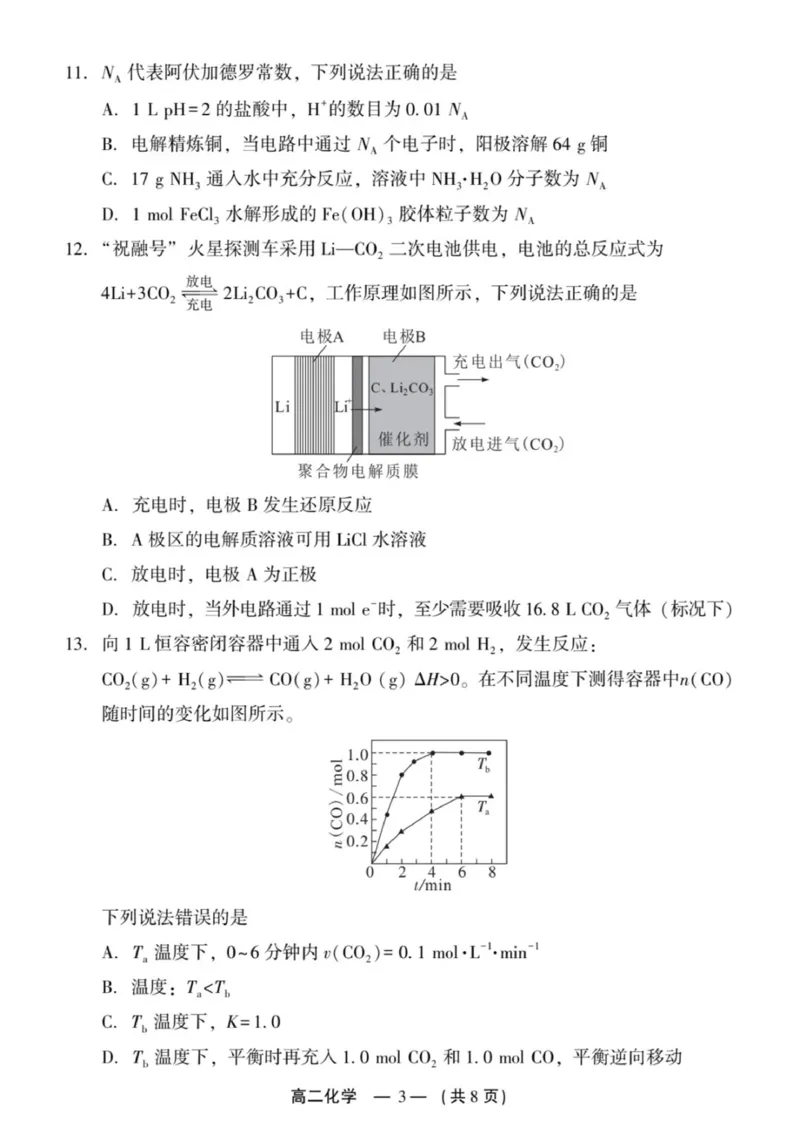 2024-2025学年第一学期福州市高二质量检测化学_2024-2025高二（7-7月题库）_2025年02月试卷_0215福建省福州市2024-2025学年高二上学期期末考试