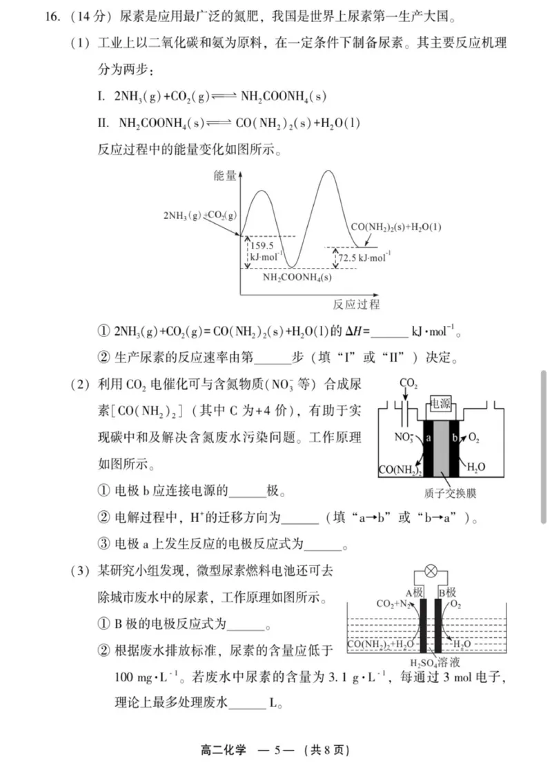 2024-2025学年第一学期福州市高二质量检测化学_2024-2025高二（7-7月题库）_2025年02月试卷_0215福建省福州市2024-2025学年高二上学期期末考试