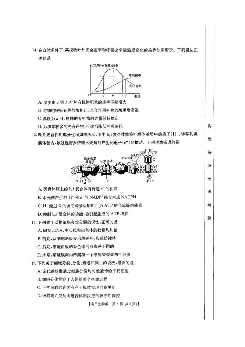 2025届陕西省高三金太阳9月联考（25-37C）生物+答案_2024-2025高三（6-6月题库）_2024年09月试卷_09252025届陕西省高三金太阳9月联考（25-37C）