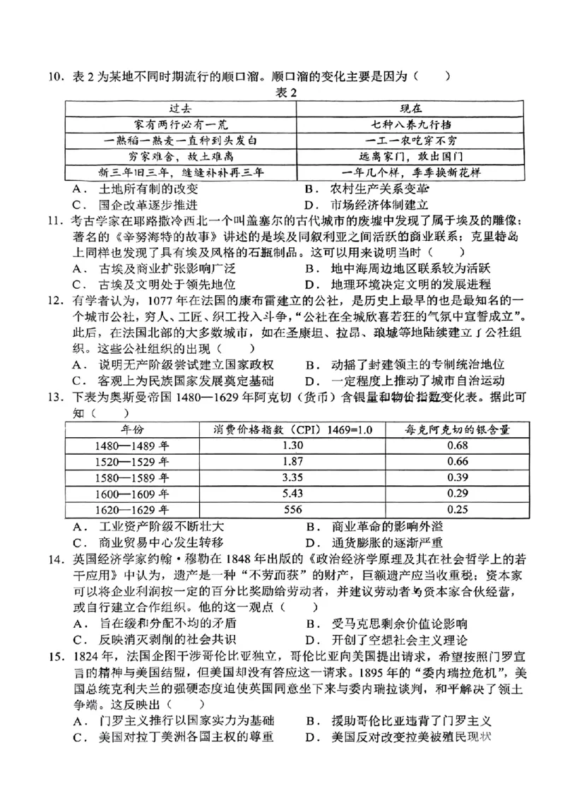 江西师大附中2024年高三三模考试历史试题_2024年5月_01按日期_21号_2024届江西师大附中高三下学期第三次模拟考试_2024届江西省南昌市江西师范大学附属中学高三下学期三模考试历史试题