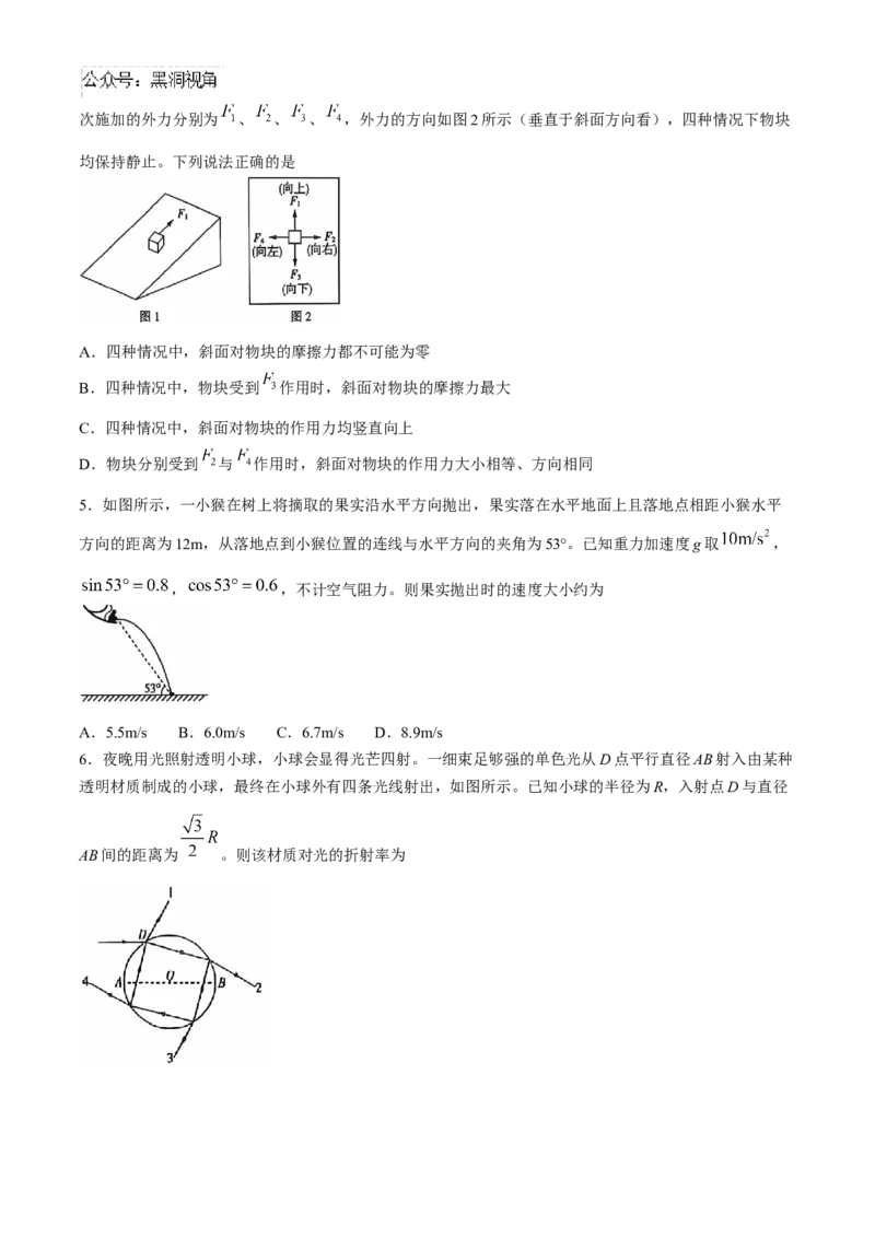 2025届高三10月大联考（新高考卷）物理试题（含解析）_2024-2025高三（6-6月题库）_2024年10月试卷_1018XKW2025届高三10月大联考（新高考卷）