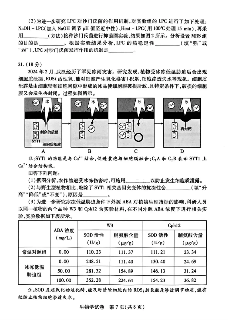 武汉四调生物试卷_2024年4月_01按日期_29号_2024届湖北省武汉市高三四月调研考试_湖北省武汉市2024届高中毕业生四月调研考试生物