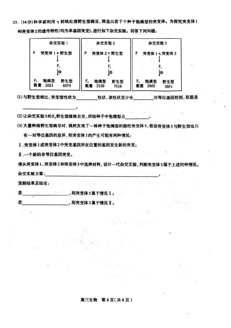 2024届河北省石家庄市普通高中学校毕业年级教学质量摸底检测生物(1)_2023年11月_01每日更新_23号_2024届河北省石家庄市普通高中学校毕业年级教学质量摸底检测