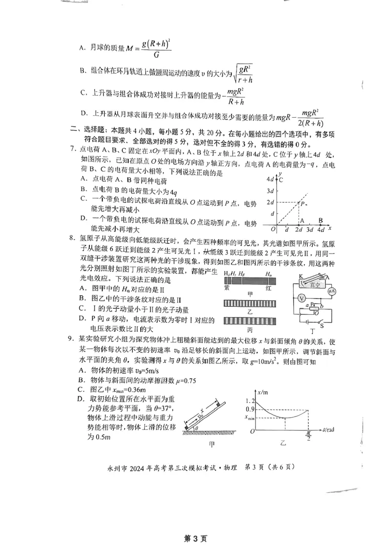 湖南卷湖南省永州市2024年(届)高三年级高考第三次模拟考试(永州三模)(4.22-4.24)物理试卷_2024年4月_01按日期_30号_2024届湖南省永州市高三第三次模拟考试