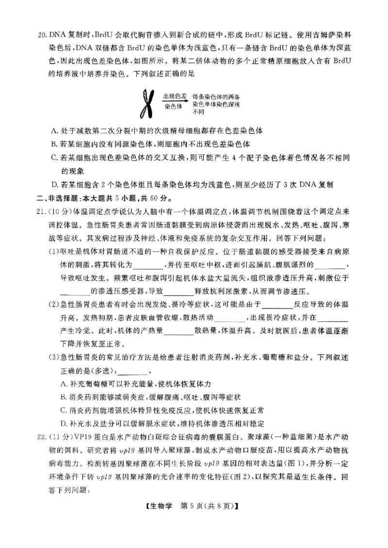 2025届浙江省浙江强基联盟高三10月联考-生物试题+答案_2024-2025高三（6-6月题库）_2024年10月试卷_10142025届浙江省浙江强基联盟高三10月联考