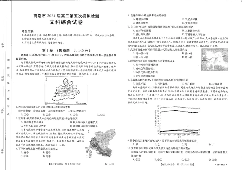 文综_2024年5月_01按日期_1号_2024届陕西金太阳(24-441C)商洛市高三第五次模拟检测_2024届陕西省商洛市高三下学期第五次模拟检测文综试题
