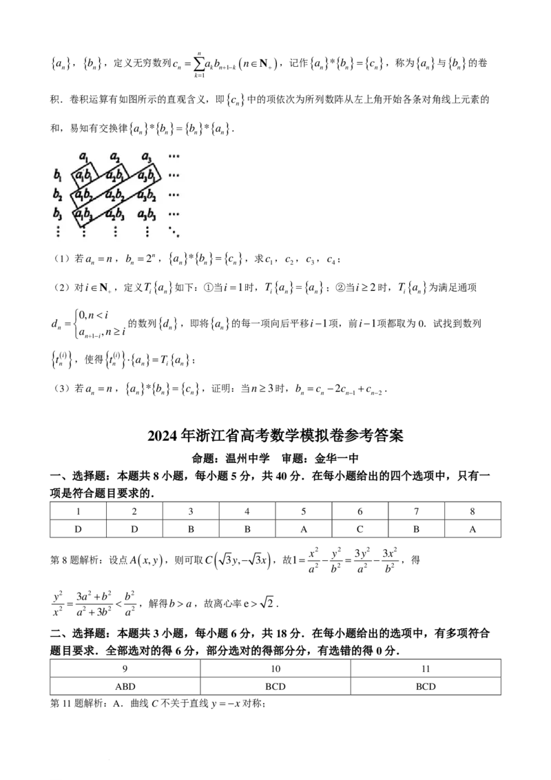 浙江省（杭州二中、绍兴一中、温州中学、金华一中、衢州二中）五校联考2024届高考模拟考试数学试卷+答案_2024年5月_01按日期_28号_2024届浙江省五校联盟高三下学期5月模拟预测
