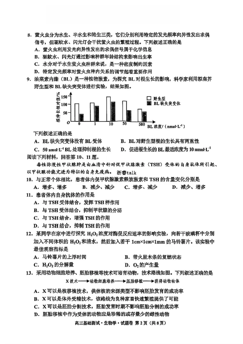 2025届浙江省嘉兴市高三9月基础测试月-生物试卷+答案_2024-2025高三（6-6月题库）_2024年09月试卷_09212025届浙江省嘉兴市高三9月基础测试月（word）