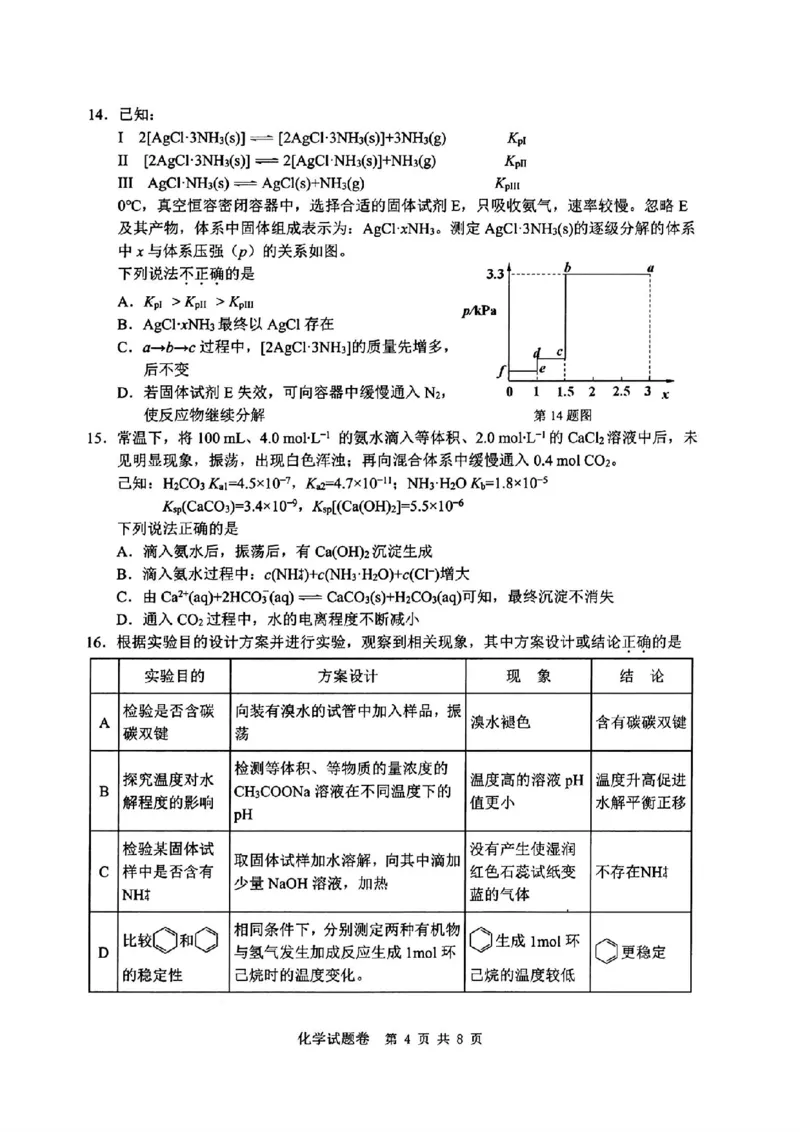 温州三模化学试题_2024年5月_01按日期_10号_2024届浙江省温州市高三第三次适应性考试_2024届浙江省温州市高三第三次适应性考试化学