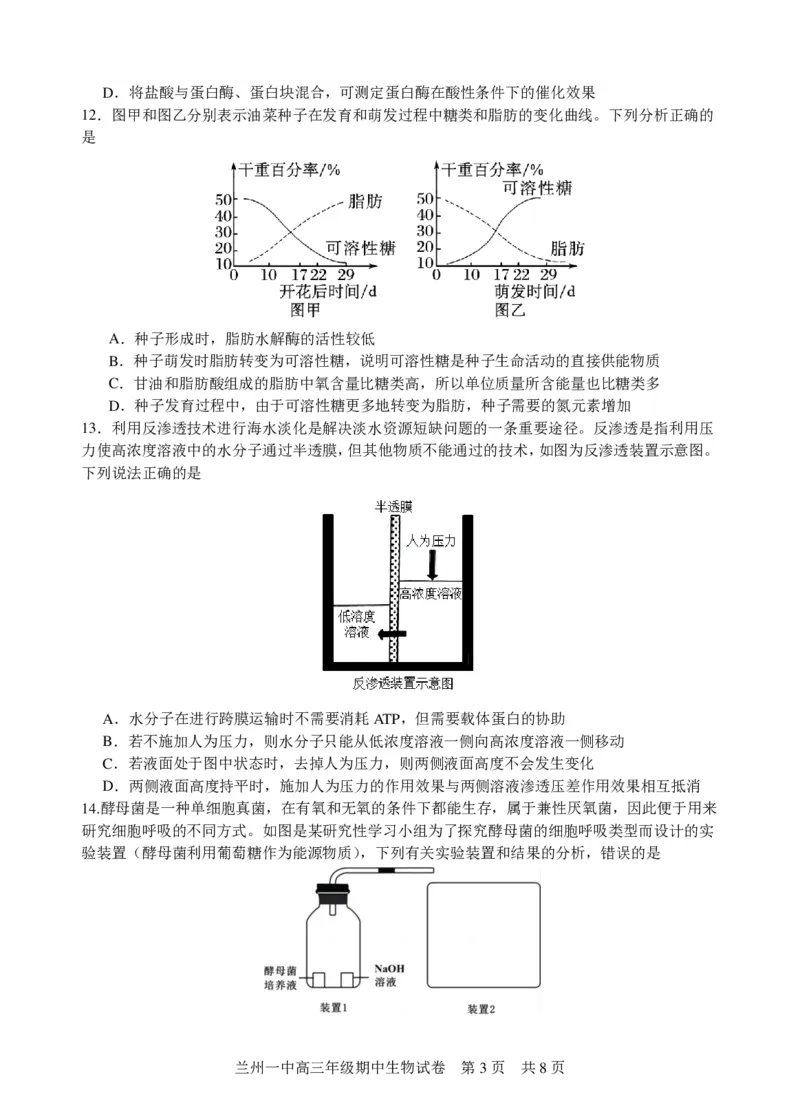 兰州一中2023-2024-1学期期中考试高三生物试题(1)_2023年11月_0211月合集_2024届甘肃省兰州第一中学高三上学期11月期中_甘肃省兰州第一中学2024届高三上学期11月期中生物