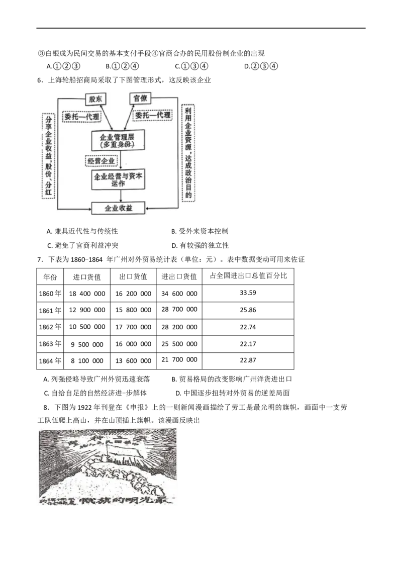 2025届江西省高三下学期四月适应性联考（三模）历史试题（含答案）_2024-2025高三（6-6月题库）_2025年04月试卷_04222025届江西省高三下学期四月适应性联考（三模）（全科）