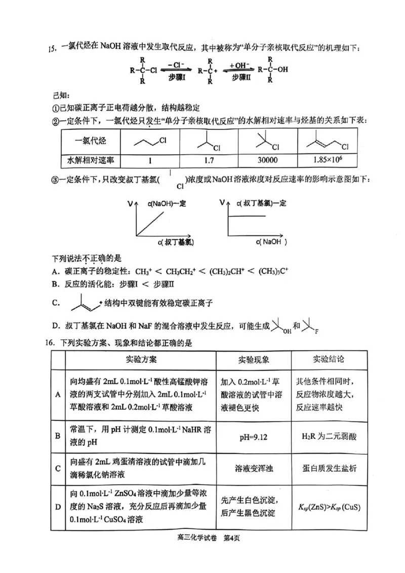 2025届浙江省G12名校协作体高三返校考化学+答案_2024-2025高三（6-6月题库）_2024年09月试卷_09052025届浙江省G12名校协作体高三上学期返校考