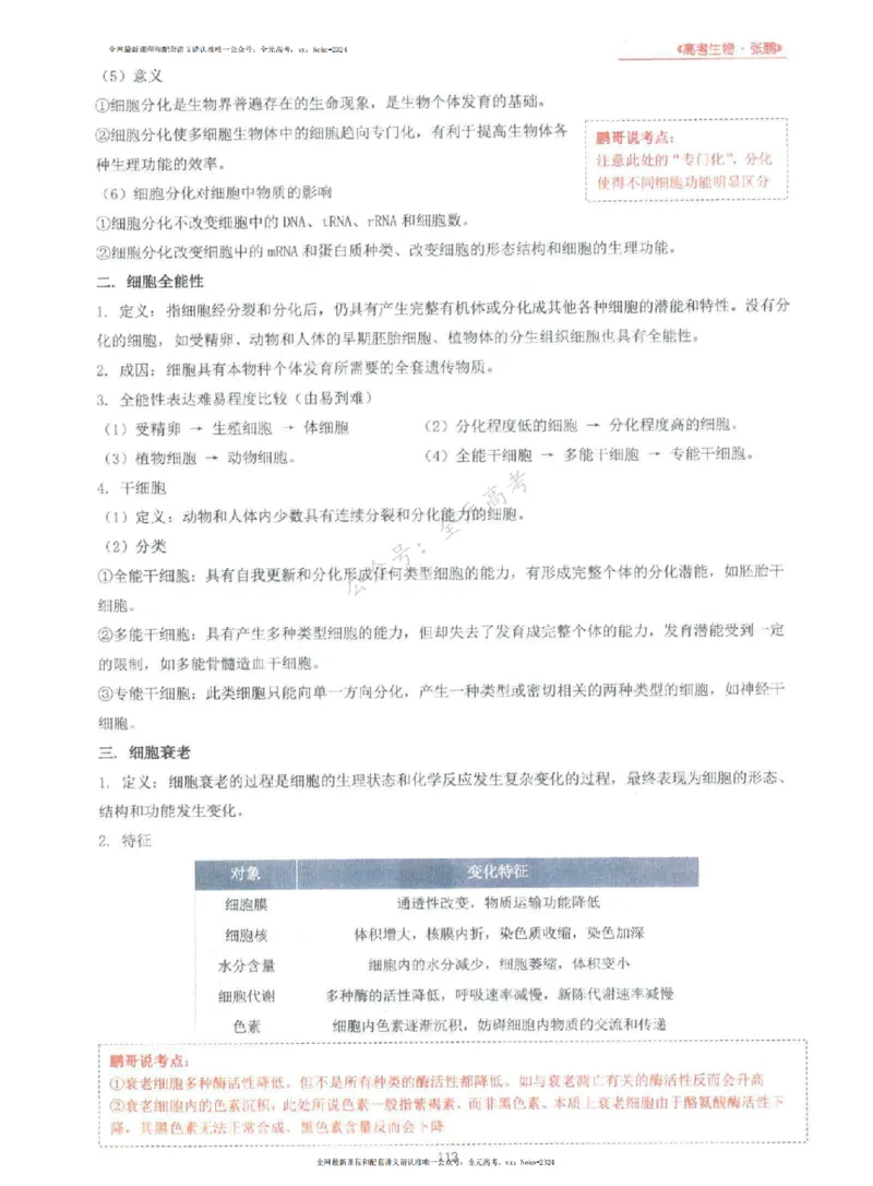 2024张鹏生物一轮复习讲义上_2024-2025高三（6-6月题库）_2024年09月试卷_张鹏