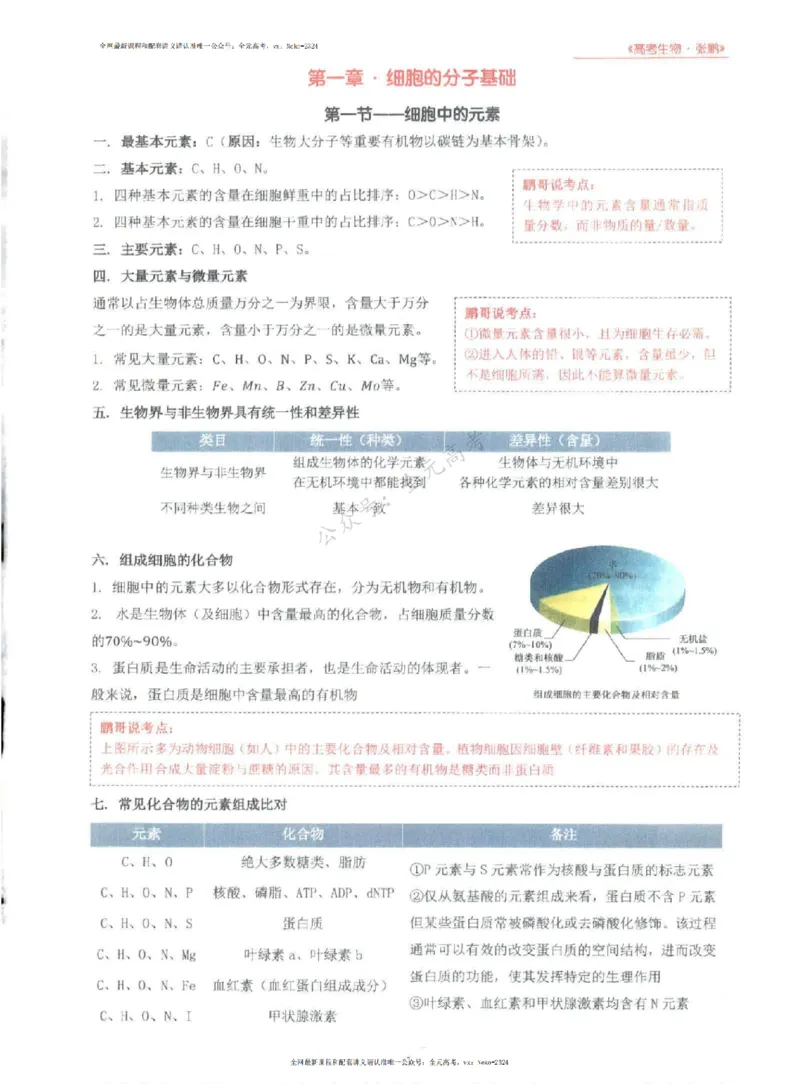 2024张鹏生物一轮复习讲义上_2024-2025高三（6-6月题库）_2024年09月试卷_张鹏