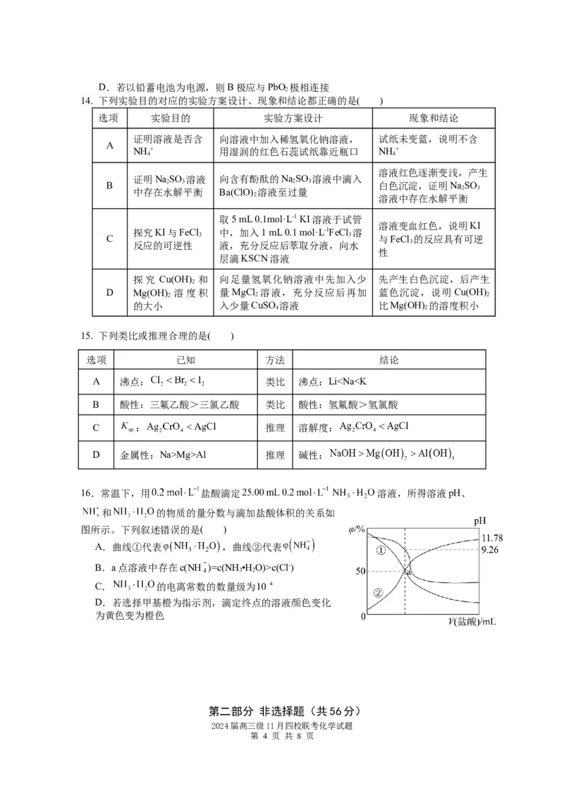 2024届高三级11月四校联考化学试题(1)_2023年11月_0211月合集_2024届广东省汕头市金山中学、广州六中、佛山一中、中山一中2024届高三上学期四校期中联考