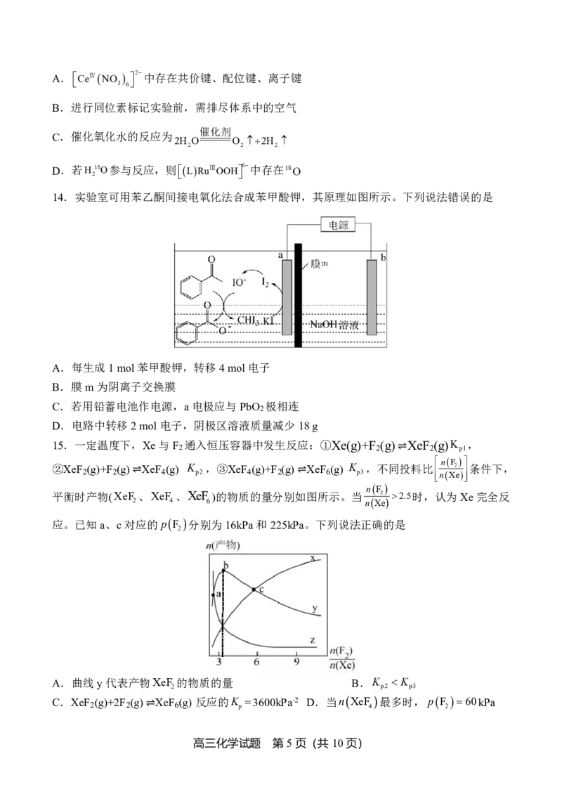 2024年10月高三实验一诊化学试题_2024-2025高三（6-6月题库）_2024年10月试卷_1018山东省实验中学2024&mdash;2025学年高三上学期第一次诊断
