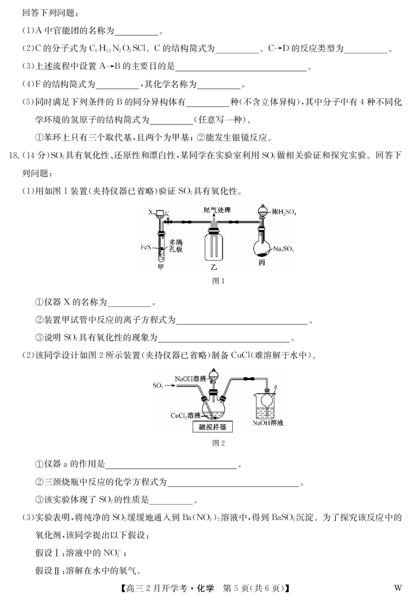 湖北部分学校2023-2024学年下学期高三2月开学考试化学(1)_2024年2月_022月合集_2024届湖北部分学校下学期高三2月开学考试