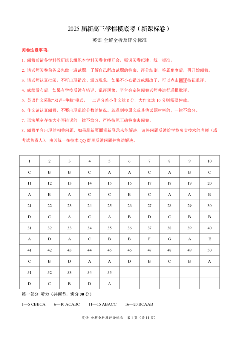 2025届新高三9月摸底大联考英语试卷+答案_2024-2025高三（6-6月题库）_2024年09月试卷_09232025届新高三9月摸底大联考（新课标卷）