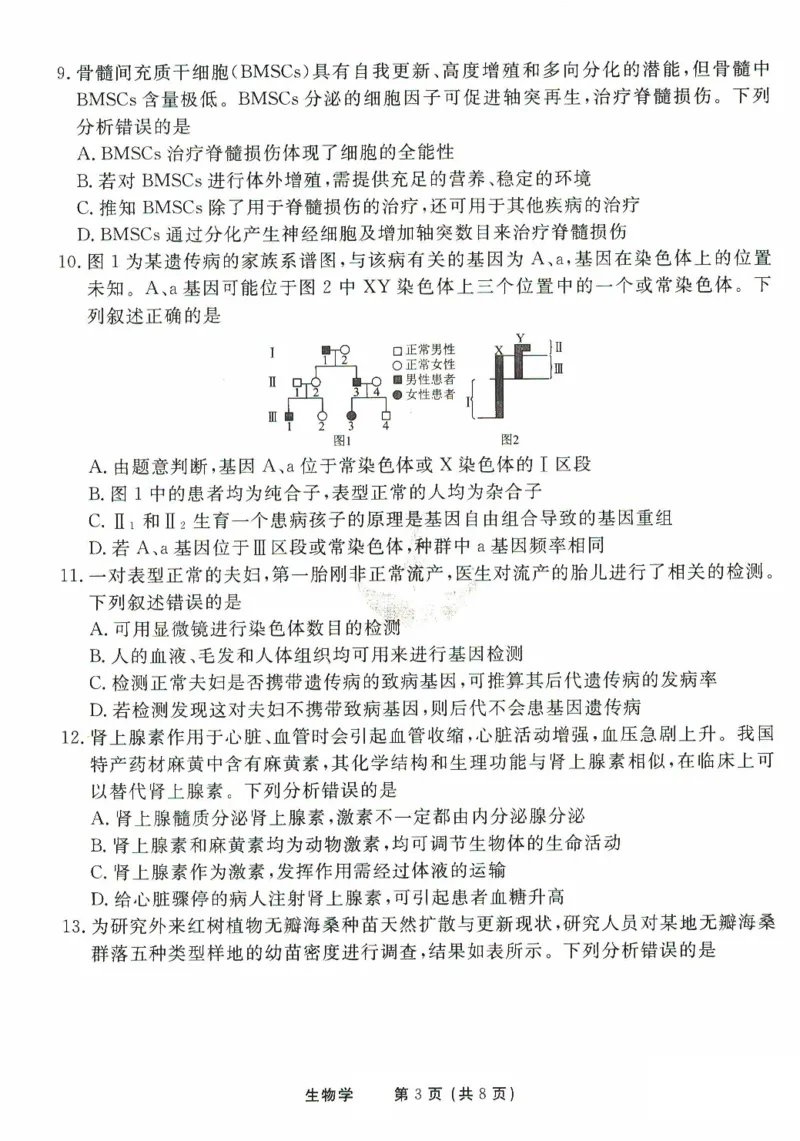 2025年普通高等学校招生全国统一考试模拟试题（一）生物试题（PDF版，含解析）_2024-2025高三（6-6月题库）_2024年11月试卷