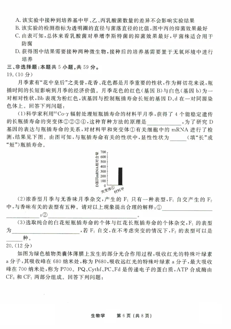 2025年普通高等学校招生全国统一考试模拟试题（一）生物试题（PDF版，含解析）_2024-2025高三（6-6月题库）_2024年11月试卷