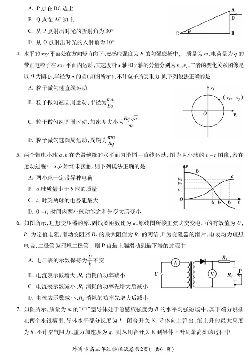 2025届安徽省蚌埠市高三下学期适应性考试物理试卷（PDF版，无答案）_2024-2025高三（6-6月题库）_2025年05月试卷_0501安徽省蚌埠市2025届高三4月适应性考试（全科）