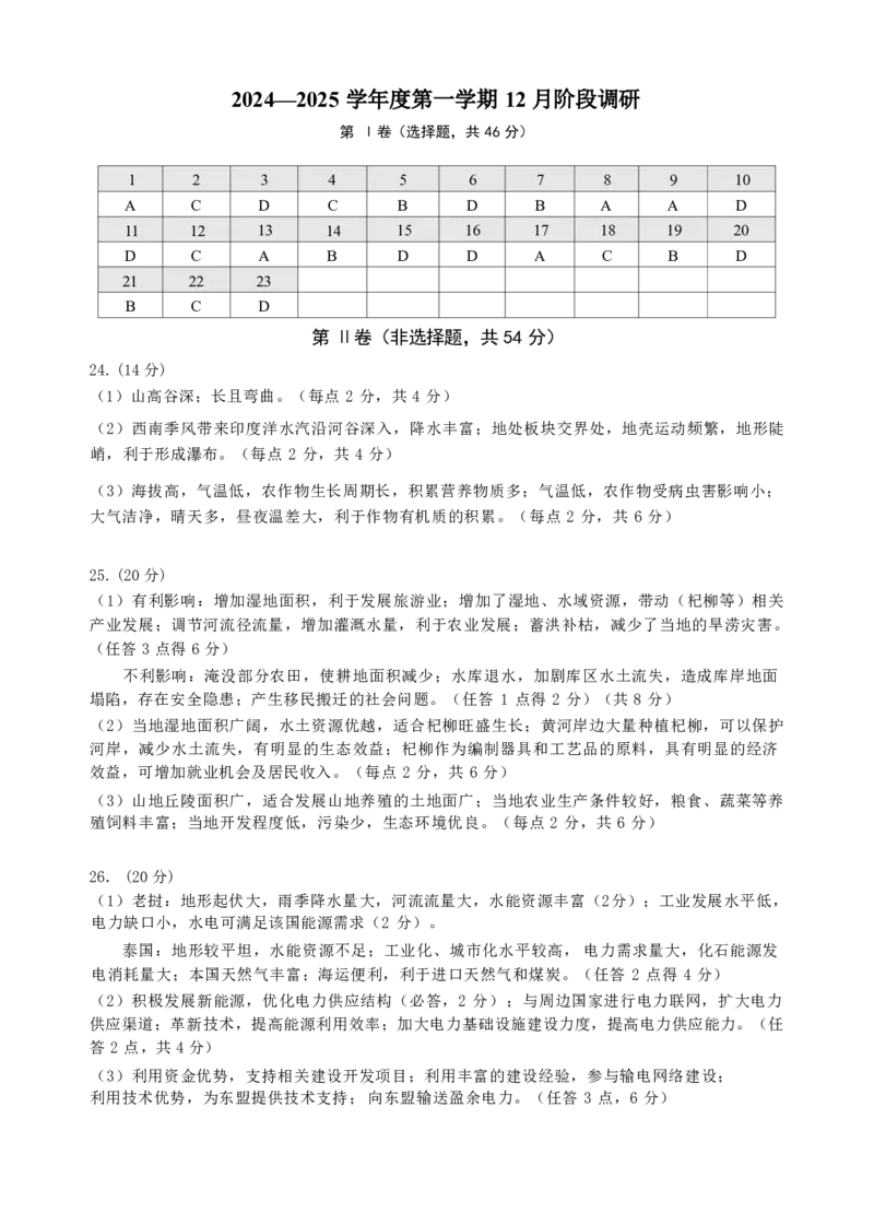 2025届江苏G4联盟（苏州中学、扬州中学、盐城中学、常州中学）高三12月联考-地理试题+答案_2024-2025高三（6-6月题库）_2025年01月试卷