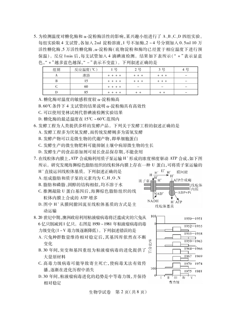 湖北七市州生物试卷_2024年3月_013月合集_2024届湖北省七市州高三年级3月联合统一调研测试_2024年湖北省七市州高三年级3月联合统一调研测试生物