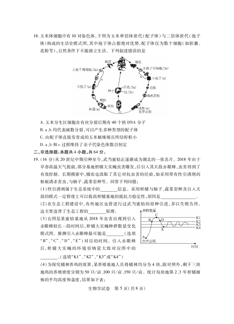 湖北七市州生物试卷_2024年3月_013月合集_2024届湖北省七市州高三年级3月联合统一调研测试_2024年湖北省七市州高三年级3月联合统一调研测试生物