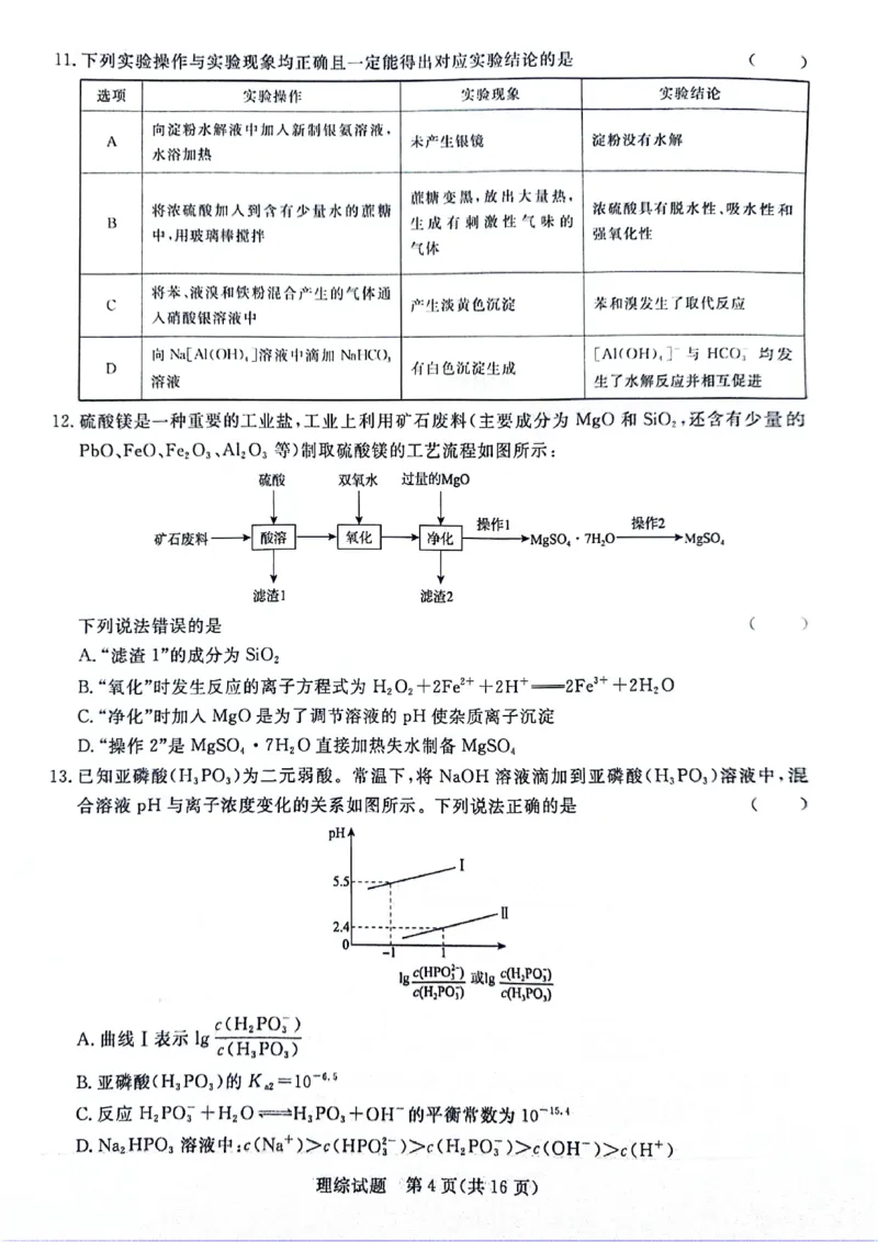 河南省部分重点高中2023-2024学年下学期高三4月大联考-理综_2024年4月_01按日期_20号_2024届青桐鸣高三4月大联考.普高招生全国统一考试