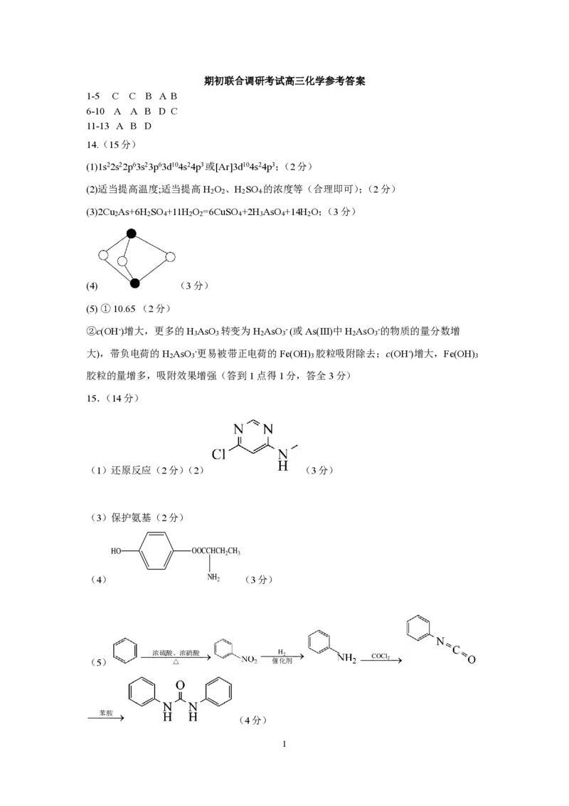 期初联合调研考试高三化学参考答案_2024年3月_013月合集_2024届江苏省南京市六校高三下学期期初联合调研_江苏省南京市六校2024届高三下学期期初联合调研化学