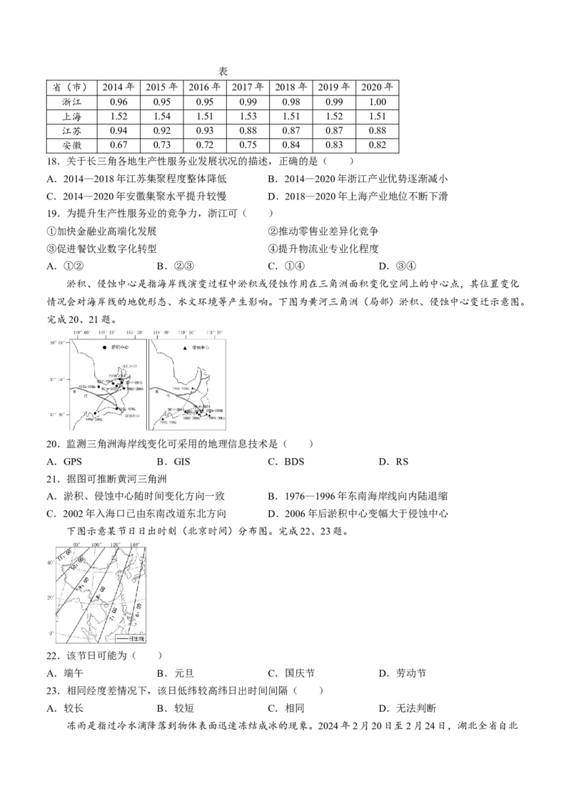 浙江省台州市2024届高三下学期4月二模试题地理试题(1)_2024年4月_024月合集_2024届浙江省台州市高三下学期4月二模