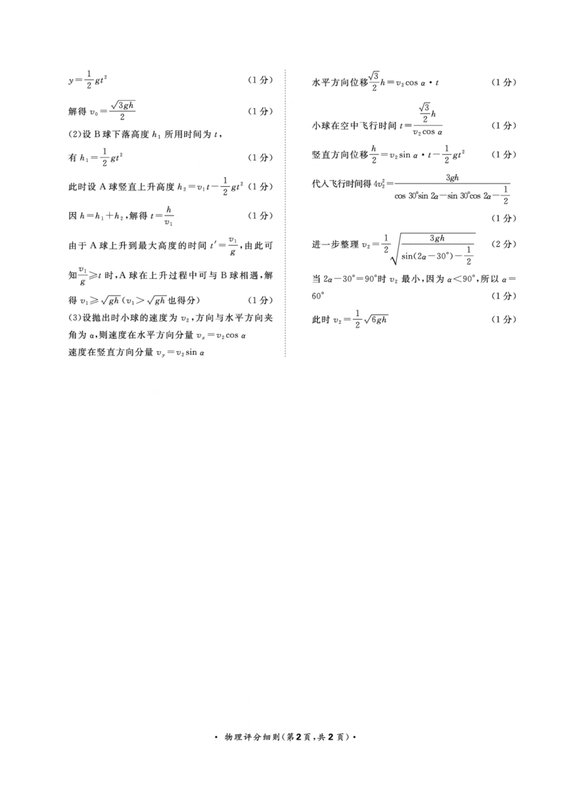 11月高三联考物理评分细则_2023年11月_01每日更新_09号_2024届河南省青桐鸣高三上学期11月大联考_河南省青桐鸣2024届高三上学期11月大联考物理