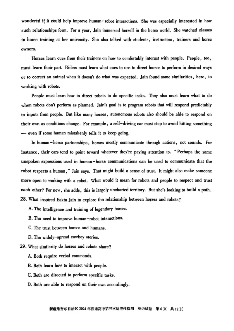 新疆三模英语试卷_2024年5月_01按日期_11号_2024届新疆维吾尔自治区高三下学期第三次适应性检测_2024届新疆维吾尔自治区高三下学期第三次适应性检测英语