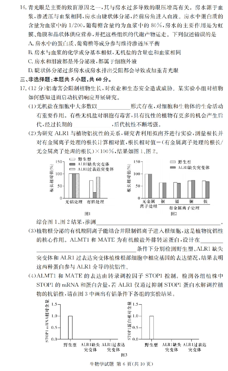 2025届湖南省长沙市第一中学高三上学期摸底考试生物试题+答案_2024-2025高三（6-6月题库）_2024年09月试卷_0920湖南省长沙市第一中学2024-2025学年高三上学期摸底考试