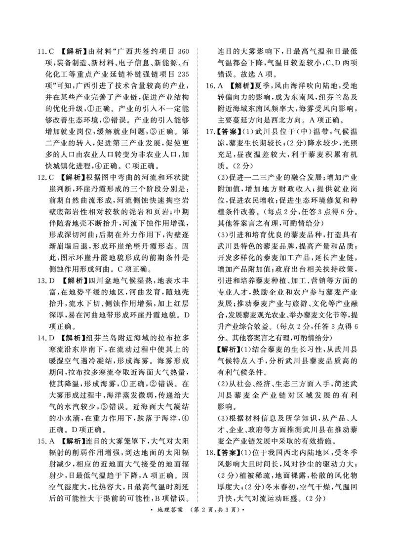 11月大联考（高三）地理答案_2024-2025高三（6-6月题库）_2024年11月试卷_11292025届河南高三11月青桐鸣大联考_2025届河南高三11月青桐鸣大联考地理