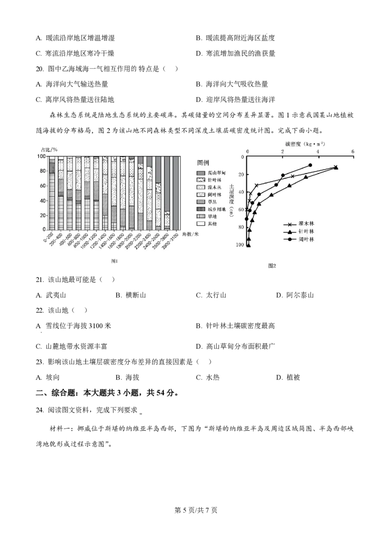 2025届江苏省高邮市高三10月学情调研-地理试题+答案_2024-2025高三（6-6月题库）_2024年10月试卷_1021江苏省高邮市2024-2025学年2025届高三（上）学期10月学情调研测试