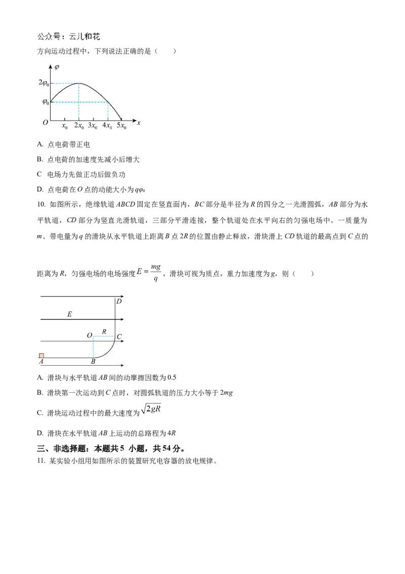 2025河南省天一大联考高二上学期阶段性测试（一）物理Word版含解析_2024-2025高二（7-7月题库）_2024年10月试卷_10262025河南省天一大联考高二上学期阶段性测试（一）