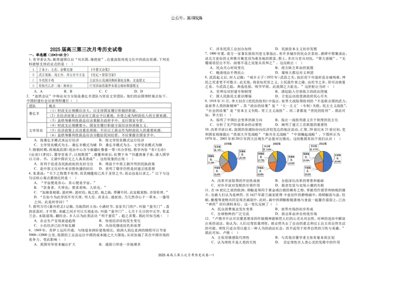 2025届高三第三次月考历史试卷_2024-2025高三（6-6月题库）_2024年11月试卷_1106江西省宜春市上高二中2025届高三上学期10月月考